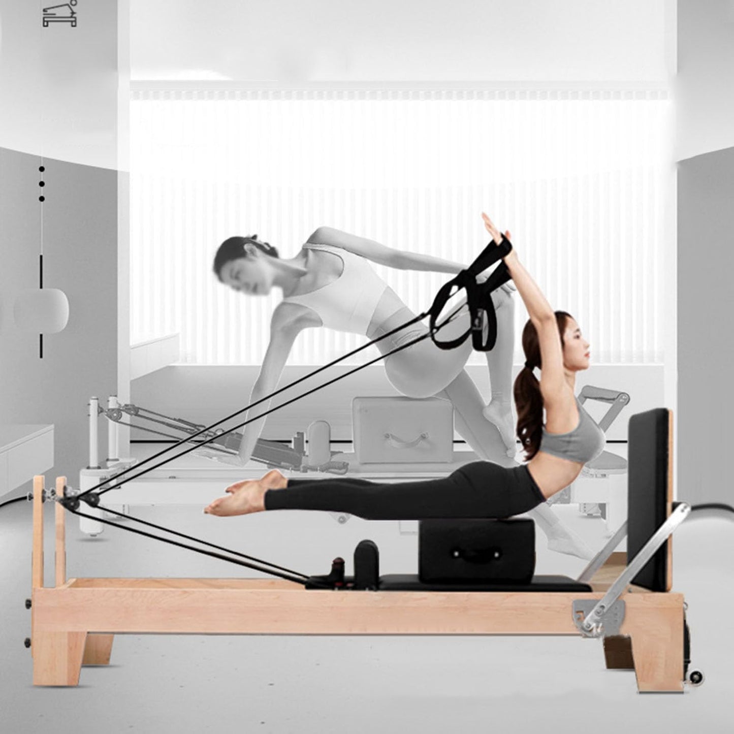 Pilates Reformer,Wood Pilates Fitness Equipment for Home and Studio,Pilates Reformer Machine with Reformer Box, Padded Jump Board