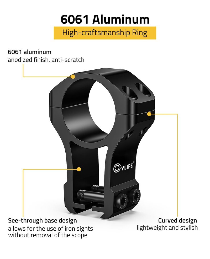 CVLIFE 1 inch Dovetail Scope Rings Mount for 3/8 inch or 11mm Dovetail Rails - High Profile 1" Rifle Scope Mount with See Through Base - 2 Pieces