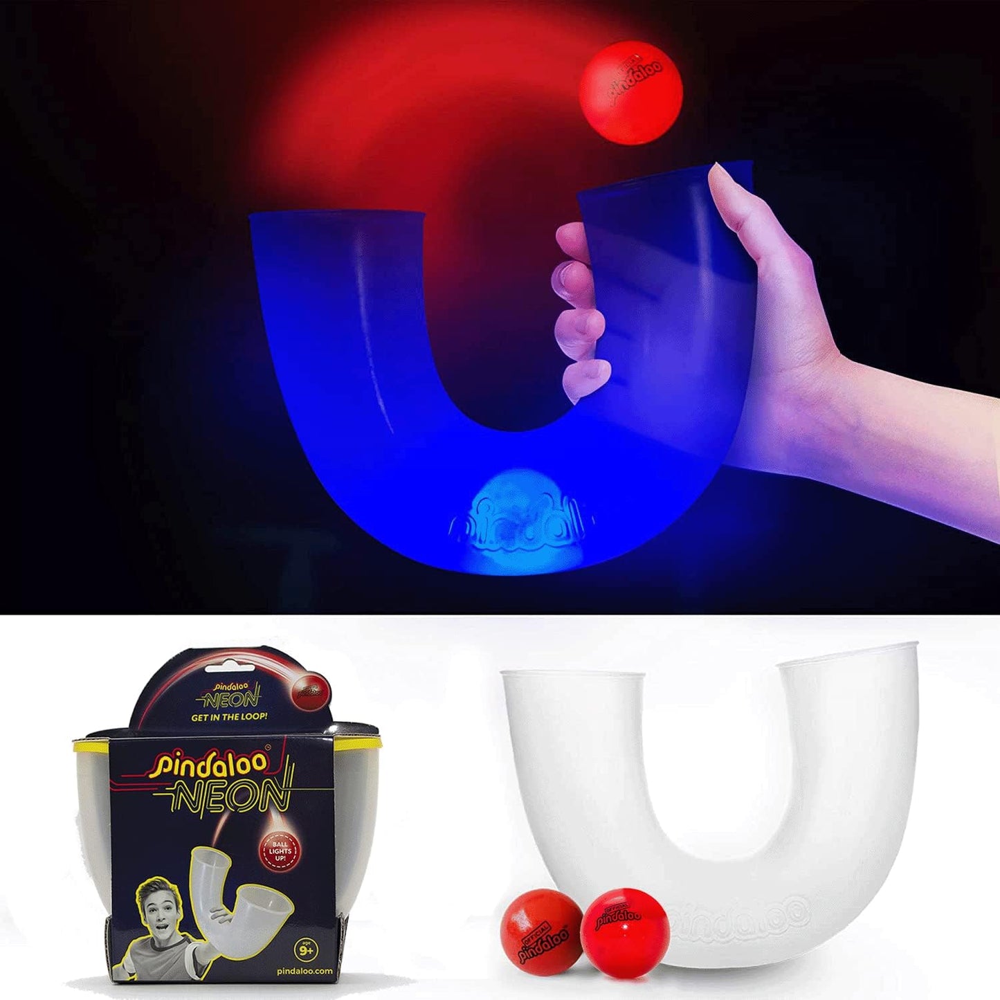 Pindaloo Original LED Light Neon Skill Game - Develop Motor Skills | 2 Balls Included, Indoor & Outdoor Fun