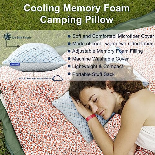 Gehannah Travel Pillow - Large Size Compressible Camping Pillow for Sleeping, Shredded Memory Foam Pillow with Storage Bag Compact Supportive, Pillow for Adults Kids Outdoor Backpacking Hiking Gear