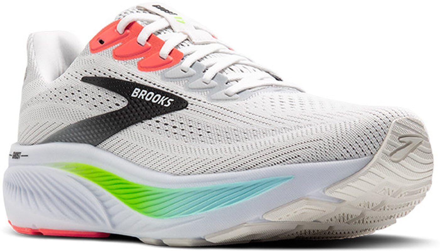 Brooks Men’s Ghost 17 Neutral Running Shoe - White/Pink Clay/Gecko - 14 Medium