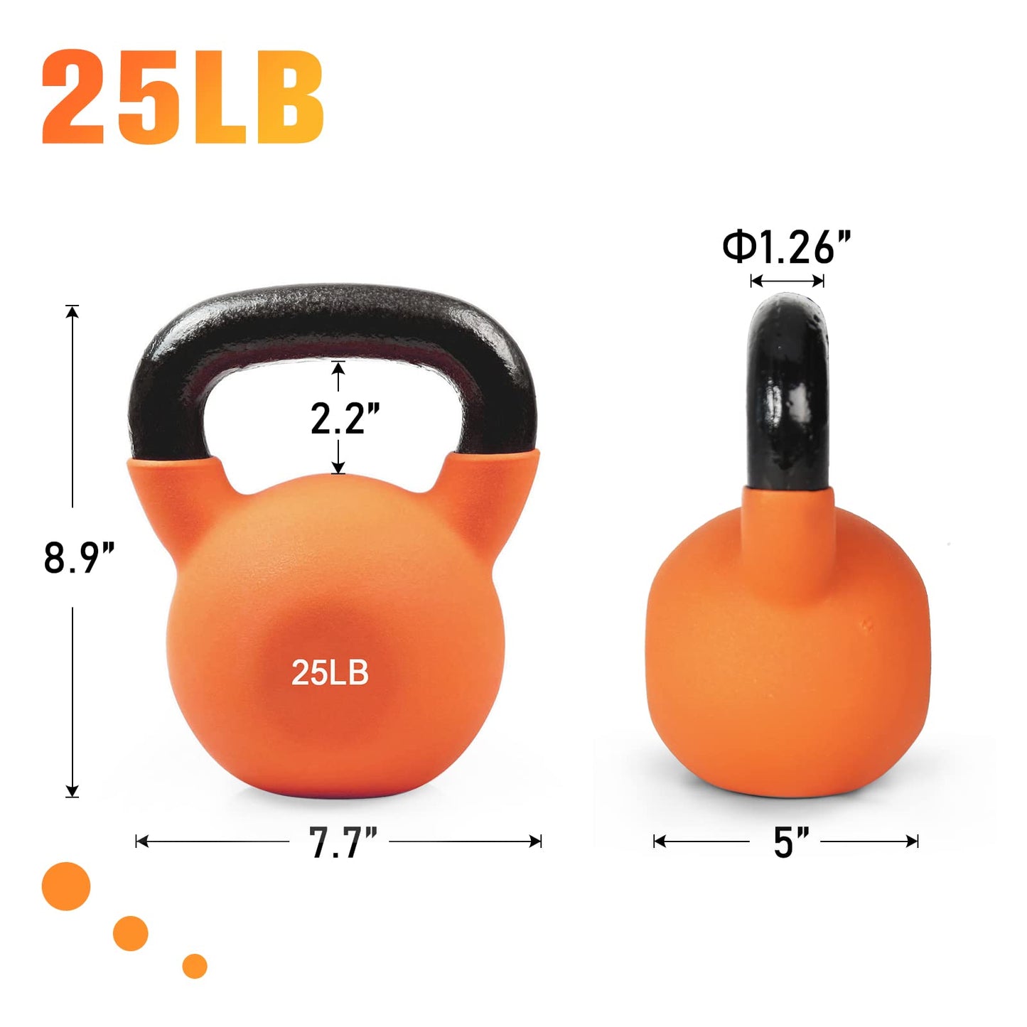 RitFit Neoprene Coated Solid Cast Iron Kettlebell - Great for Full Body Workout, Cross-Training, Weight Loss & Strength Training (5/10/15/20/25/30/35/40/45/50 LB) (25LB(Orange))