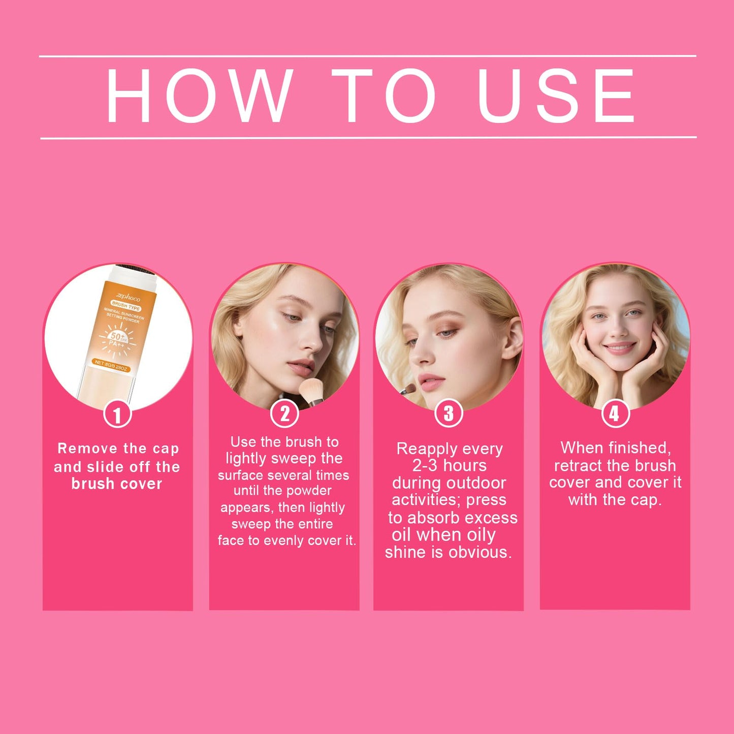 Lyjinbc Mineral Sunscreen Setting Powder, SPF 50 Transparent Brush Powder, Long-Lasting,Lightweight Breathable, Oil Control Natural Matte, Suitable for Face, Scalp & Hair