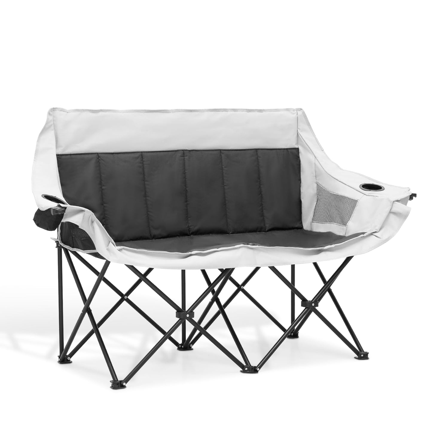 MoNiBloom Collapsible Double Camping Loveseat Chair Outdoor Beach Lawn Picnic Hiking Travel Portable Foldable Collapsible 2-Person Love Seat Camp Chair for Adults (Black and Light Gray)