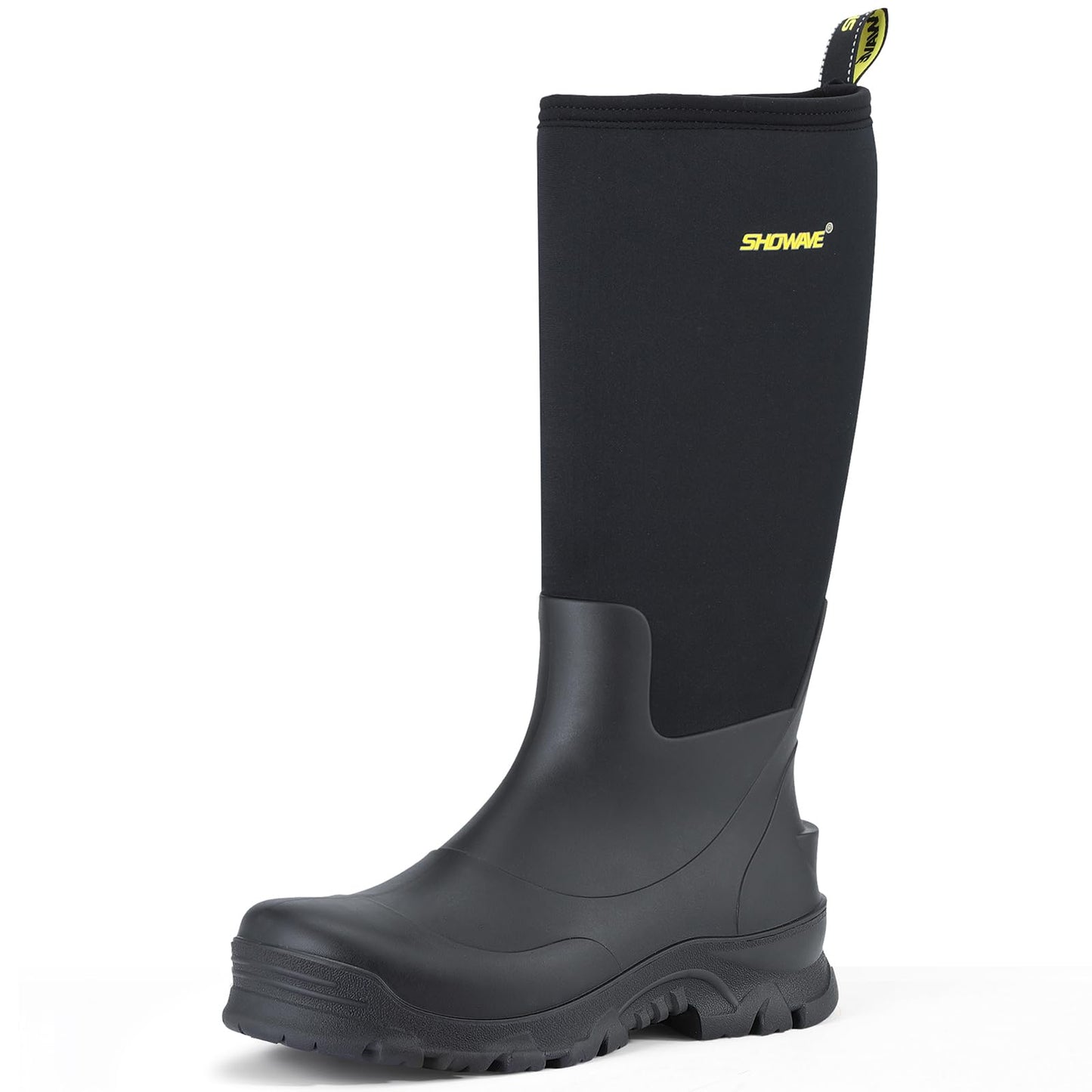Showave Men's Rubber Boots Knee High Waterproof Insulated Rain Boots for Mud Outdoor Hunting(Black 9)