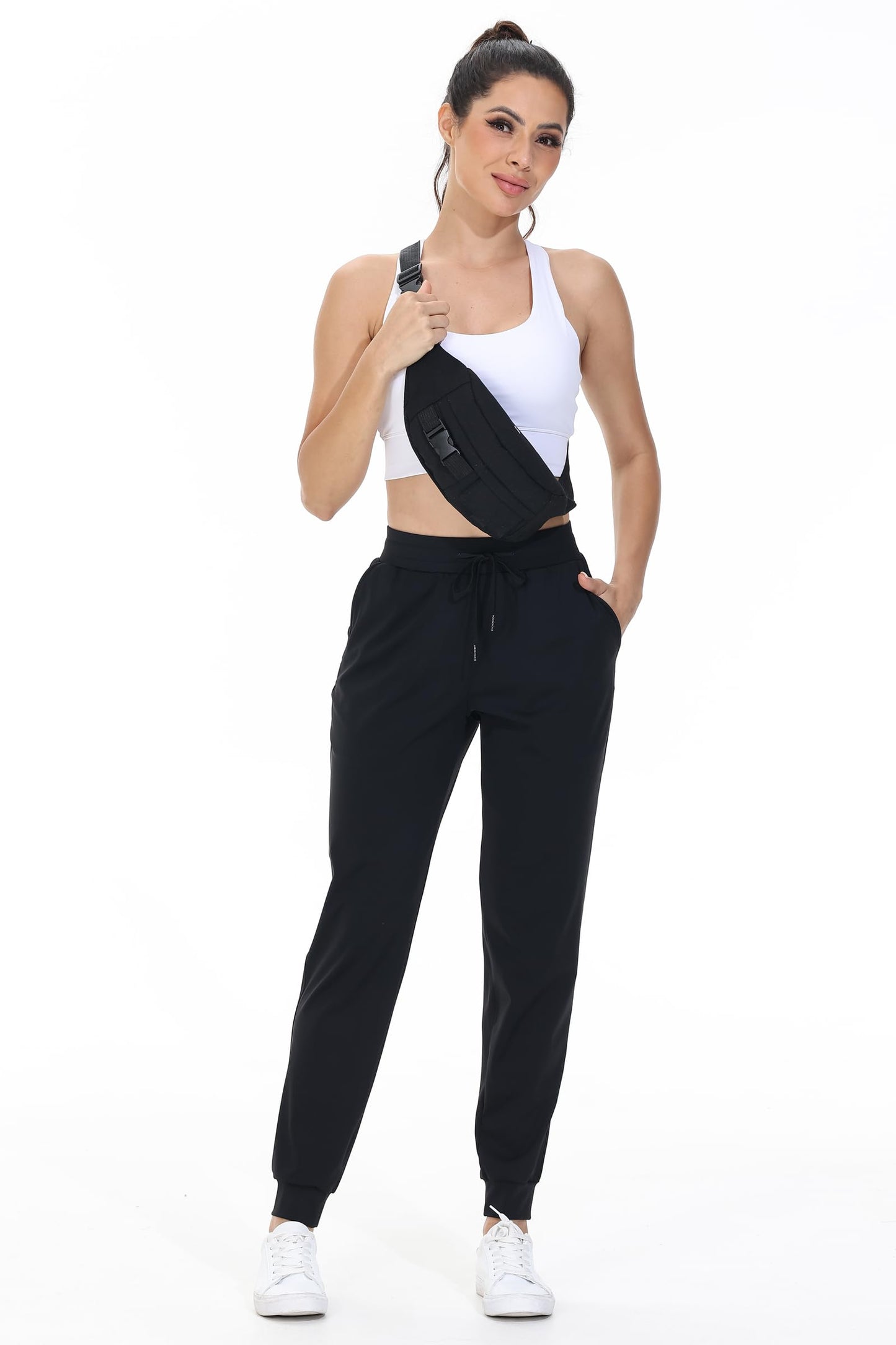 Athletic Joggers for Women with pockets Workout Running Track Pants Work Golf Gym Active Sport Sweatpants Tall Cropped Lightweight Lounge Casual Travel Jogger Outfits Trendy Clothes 29" Black L