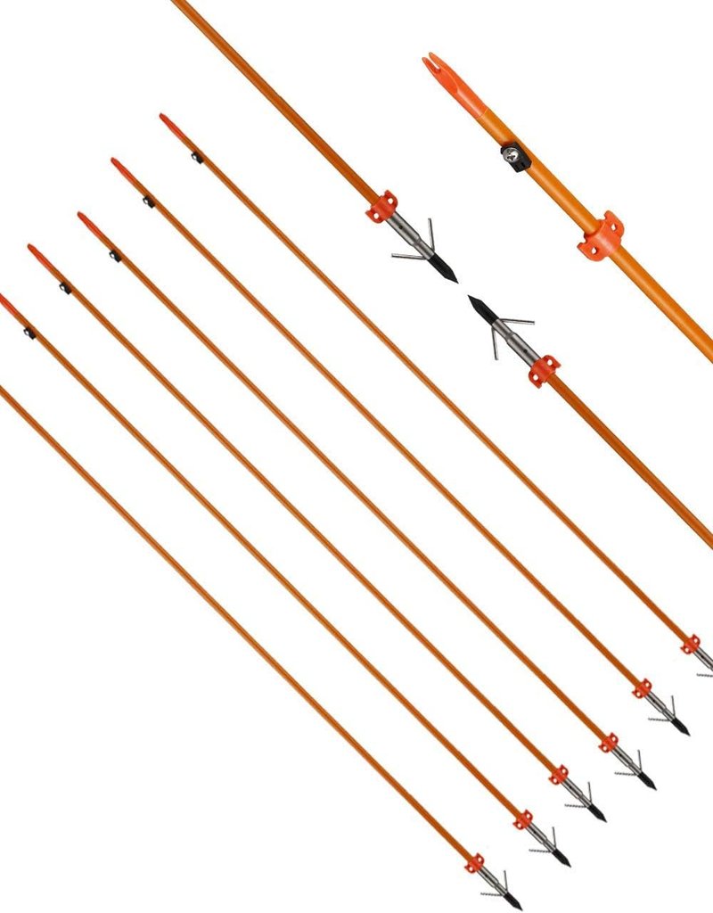 Bow Fishing Arrows - 34 Inch 8MM Fiberglass Arrows with Safety Slides | Pack of 6, ID 5/16 Inch