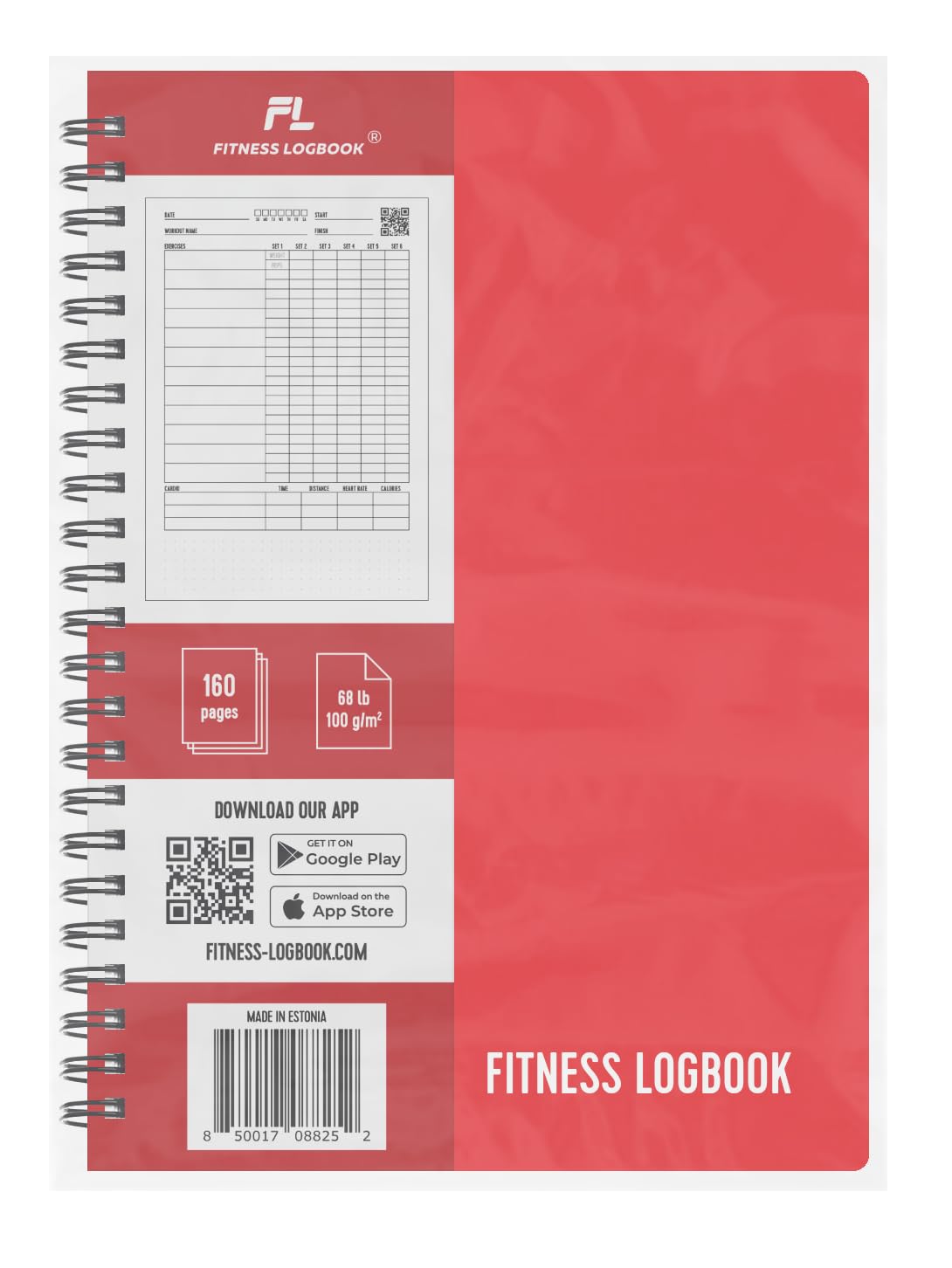 Fitness Logbook (Red) - A5 Undated Workout Journal For Men & Women - Plastic Cover & Thick Paper - Planner Log Book To Track Weight Loss, Muscle Gain, Gym Exercise, Bodybuilding Progress