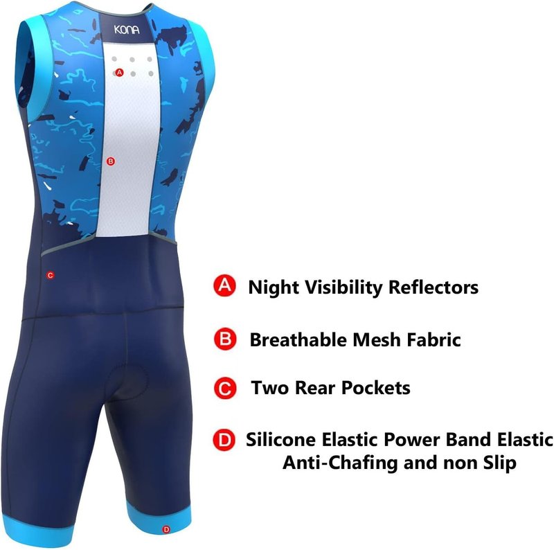 KONA Men's Triathlon Race Suit - Sleeveless Padded Skinsuit for Swim, Bike, Run | Performance Fit