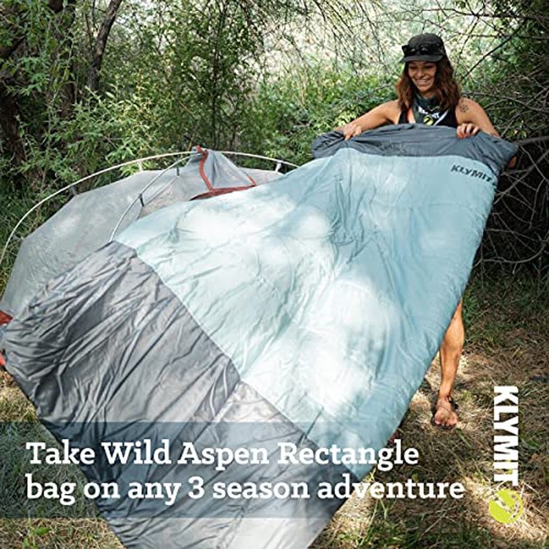 Klymit Wild Aspen Lightweight Rectangle Sleeping Bag, 20¡ÆF Sleeping Bag for Camping, Hiking, and Backpacking in Cold Weather, Green