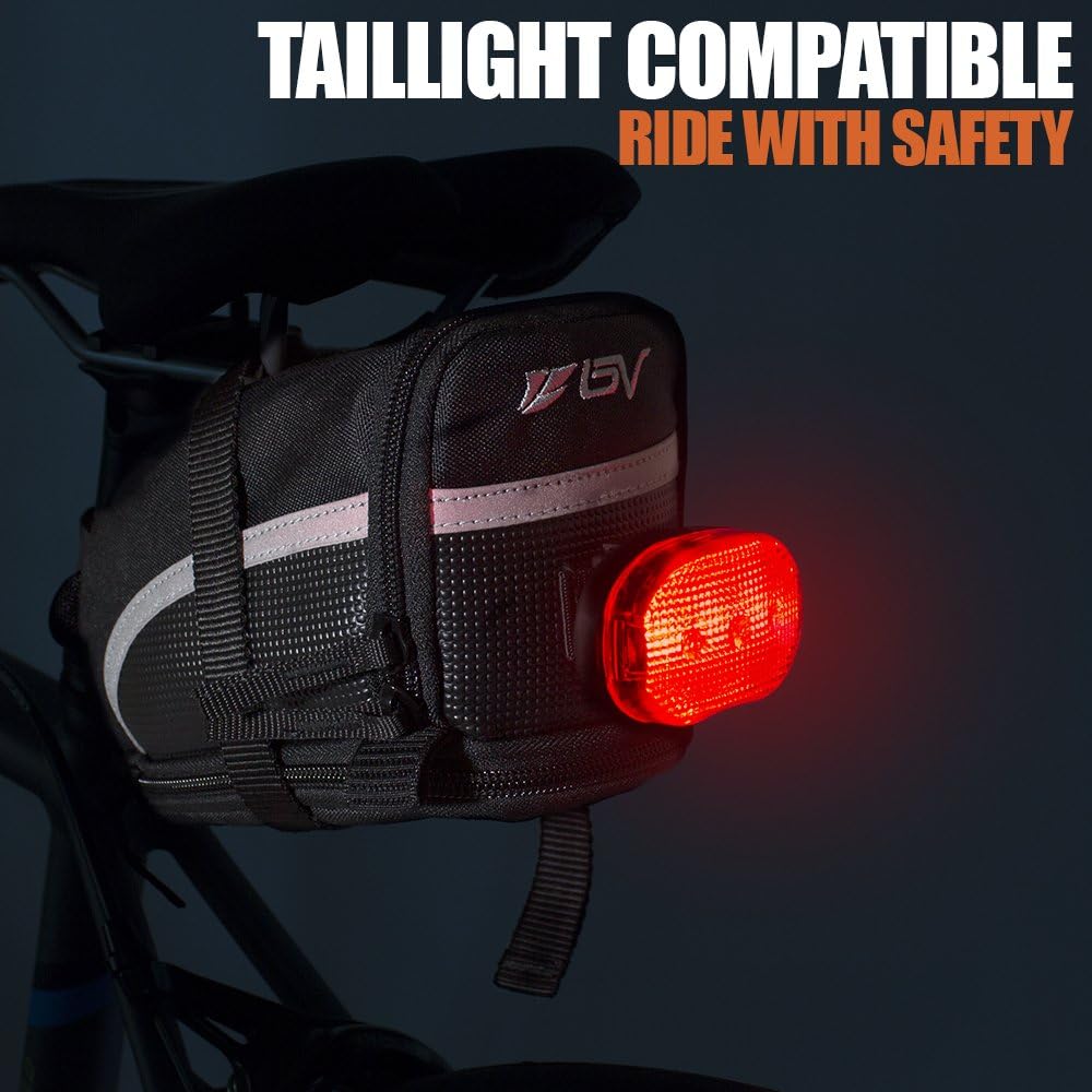 BV Strap-On Bike Bag with Reflective Material - Saddle Bag with Seperate Divider for Small Items for All Your Essentials - Bike Pouch with Taillight Hanger for Maximum Safety (Cycling Bag, Medium)