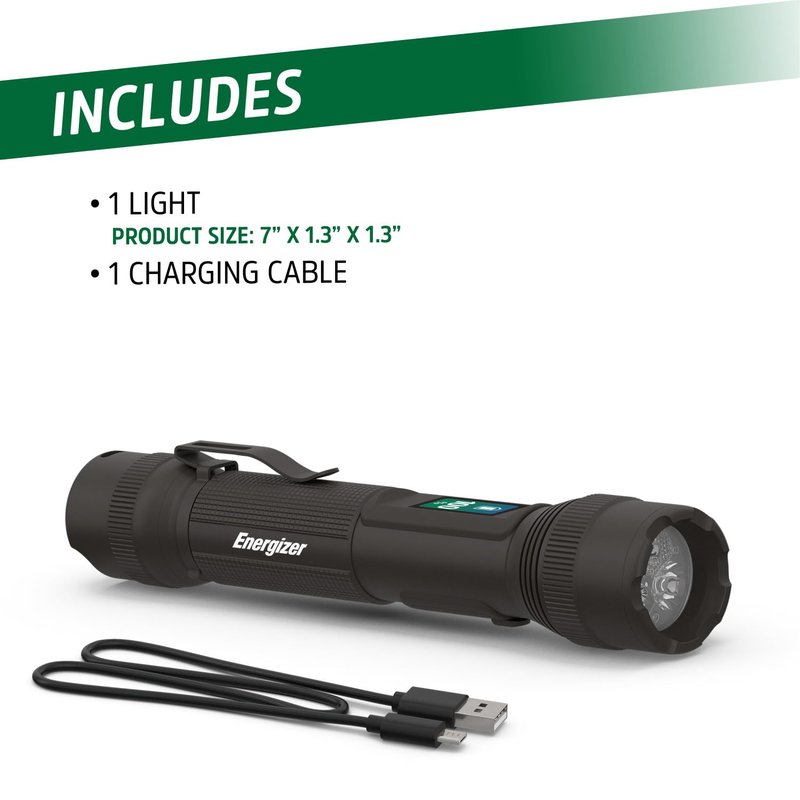 Energizer X1000 Rechargeable LED Flashlight with Power Indicator, Super Bright Flashlight, IPX4 Water Resistant, Rugged Light for Outdoors, Emergencies