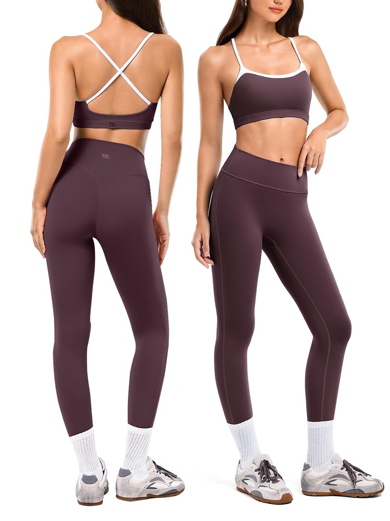 INNO MINT Work Out Yoga Sets for Women 2 Piece, No Front Seam Leggings & Camisole Tops Built-in Bra, Gym Pilates Active Wear Sets for Women