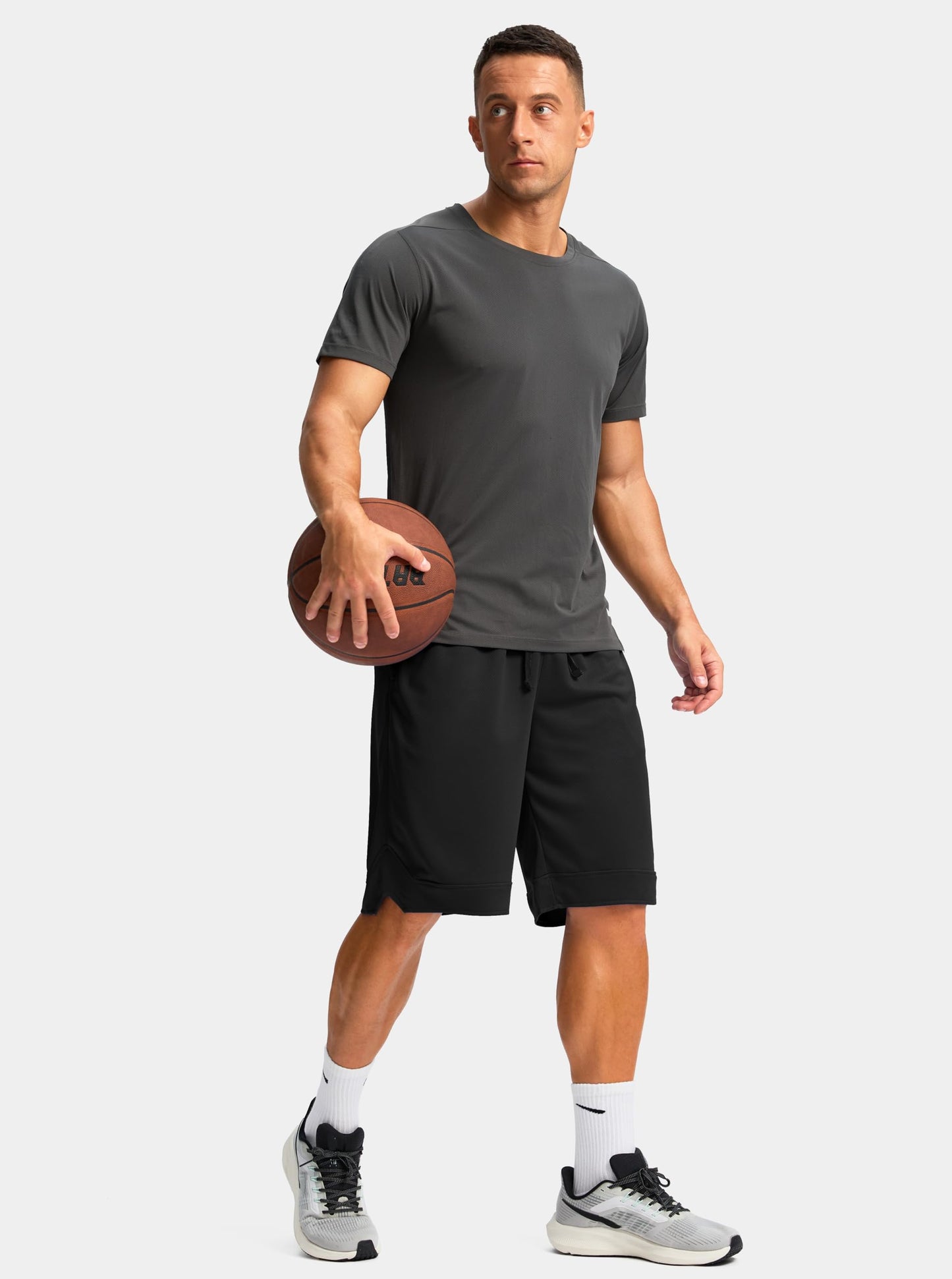 Pudolla Men's Basketball Shorts with Zipper Pockets 11" Long Gym Athletic Shorts for Men Lightweight Quick Dry(Black Medium)