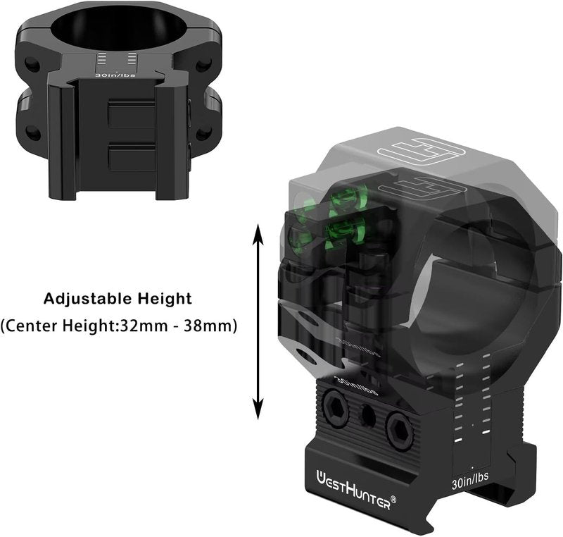 Precision Picatinny Scope Rings - 120 MOA Adjustable Height Mount for 1 Inch, 30mm, 34mm Tubes | Includes Bubble Level