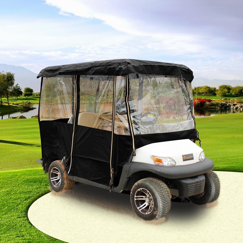 Anrgterg Golf Cart Enclosure 4 Passenger, 4-Sided Golf Cart Driving Enclosure, Waterproof Portable 300D Golf Cart Rain Cover (Black)