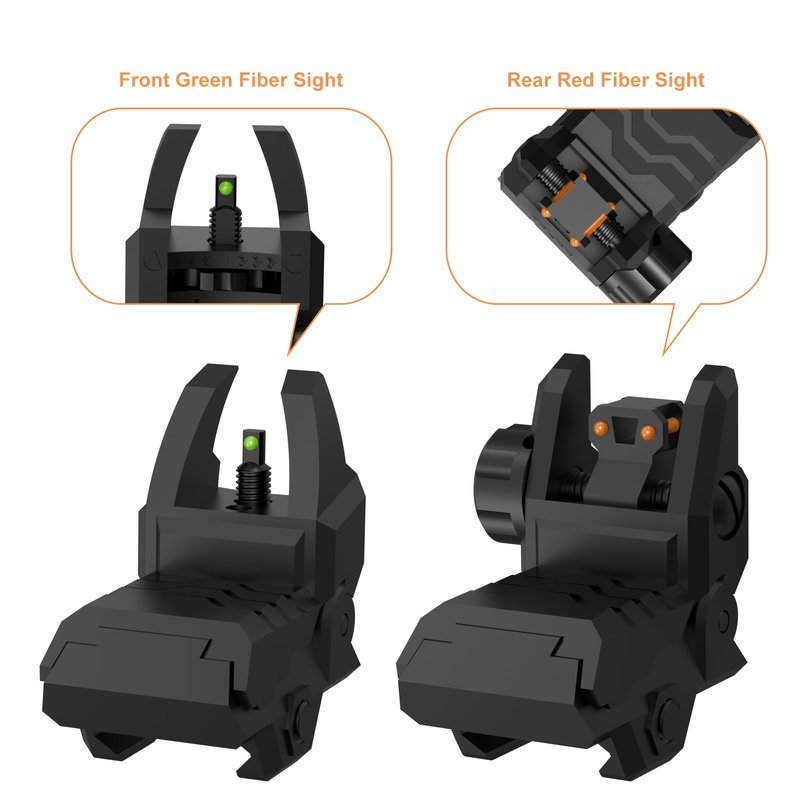 TFFUAM Foldable Fiber Optic Nylon Sights Flip Up Front and Back Sights Fiber Sights Set Back Up Sight Fit for Picatinny and Weaver 20mm Rails (Front Green+Back Red)