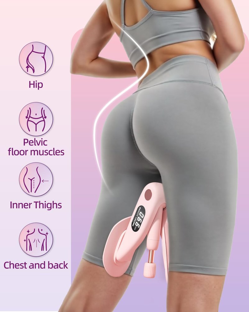 Mexlyca Thigh Trainer, Pelvic Floor Muscle Trainer Adjustable Resistance Inner Thigh Exerciser, Upgraded 360° LED, Kegel Trainer for Postpartum Rehabilitation 20LB Resistance Band