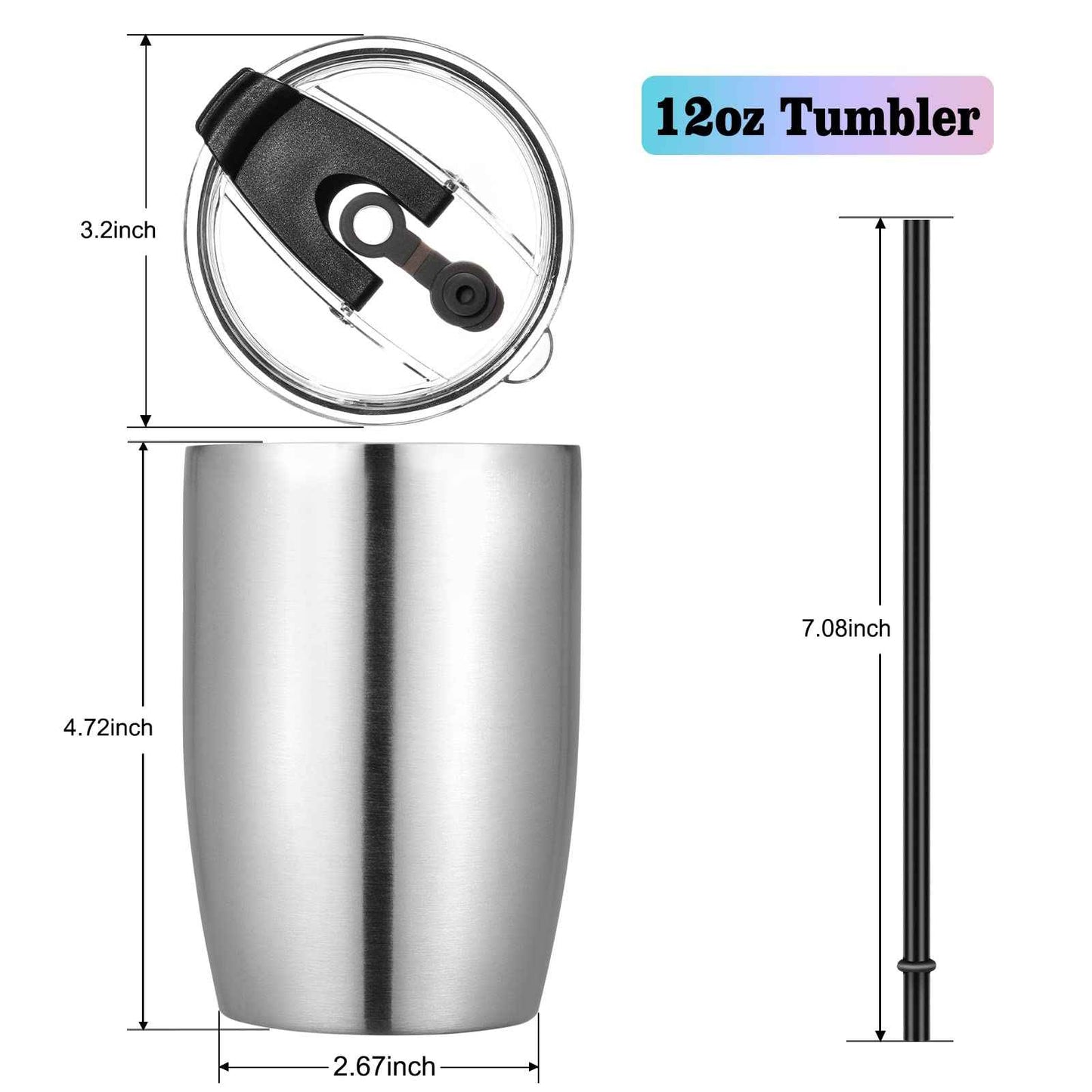 VEGOND Stainless Steel 12 oz Tumblers bulk Vacuum Insulated Double Wall Travel Tumbler with Lid and Straw Reusable Tumbler,Stainless 12 pack