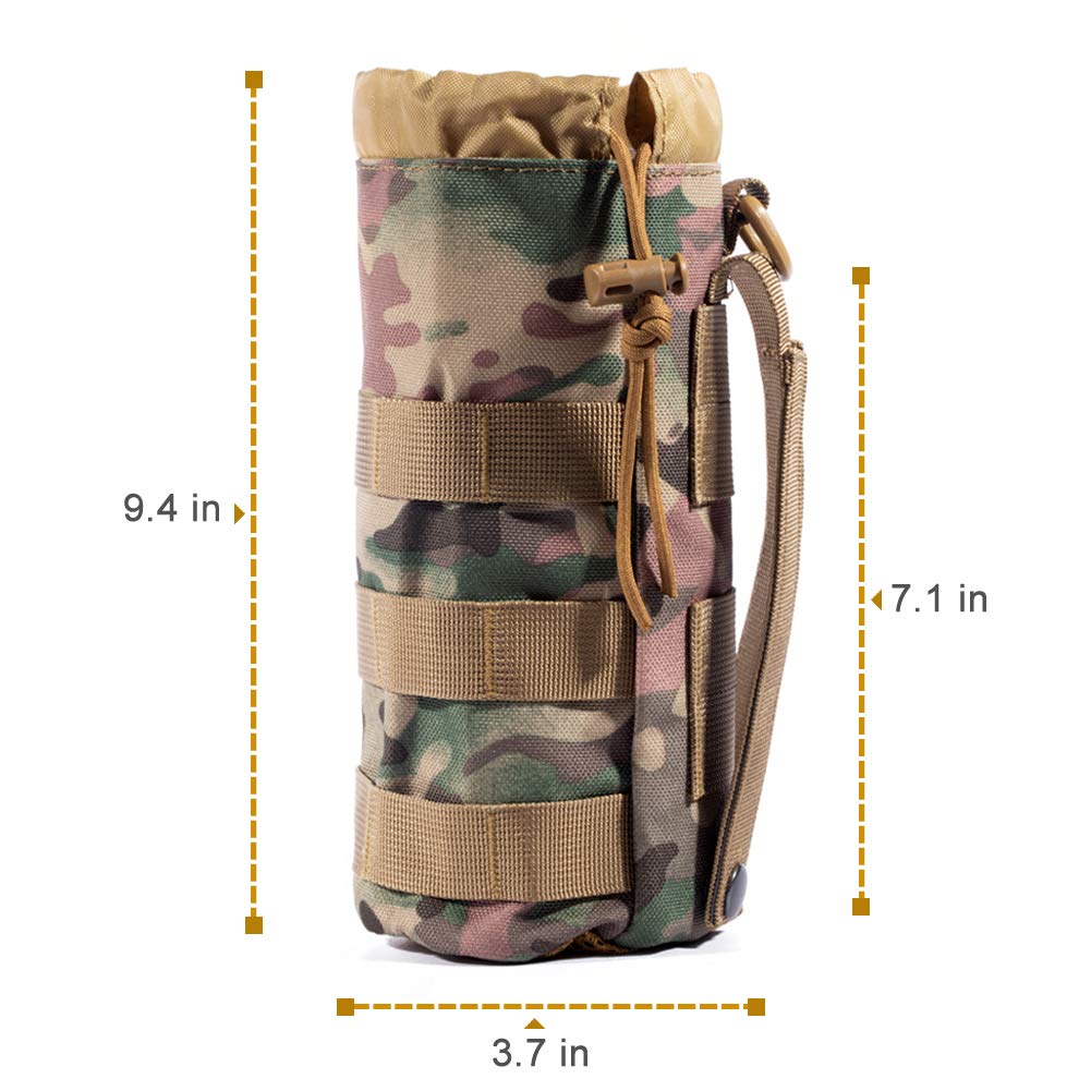 Upgraded Sports Water Bottles Pouch Bag, Tactical Drawstring Molle Water Bottle Holder Tactical Pouches, Travel Mesh Water Bottle Bag Tactical Hydration Carrier (CP-2Pack)