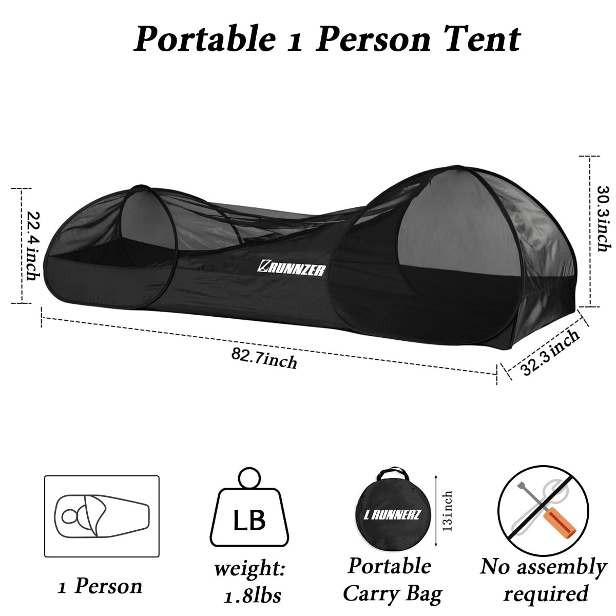 L RUNNZER One Person Tent, Pop Up Mosquito Tent for Outdoor Camping, Backpacking, Hiking, Trekking & Bike-Touring, Ultralight One Person Pop Up Tent, Mesh Tent Camping Tent