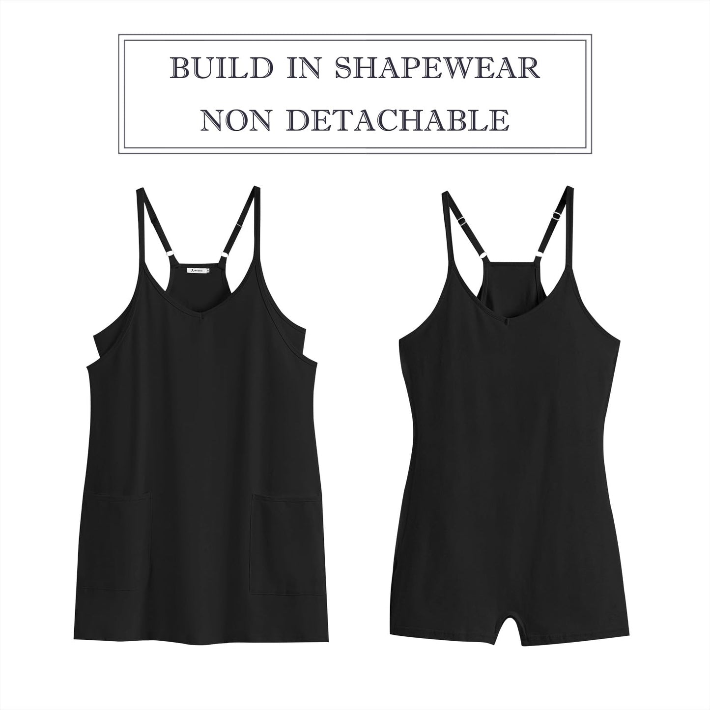 ANRABESS Women Athletic Dress Summer Tennis Workout Active Sports Mini Romper Dress Built in Shorts Travel Vacation Clothes Black X-Smal