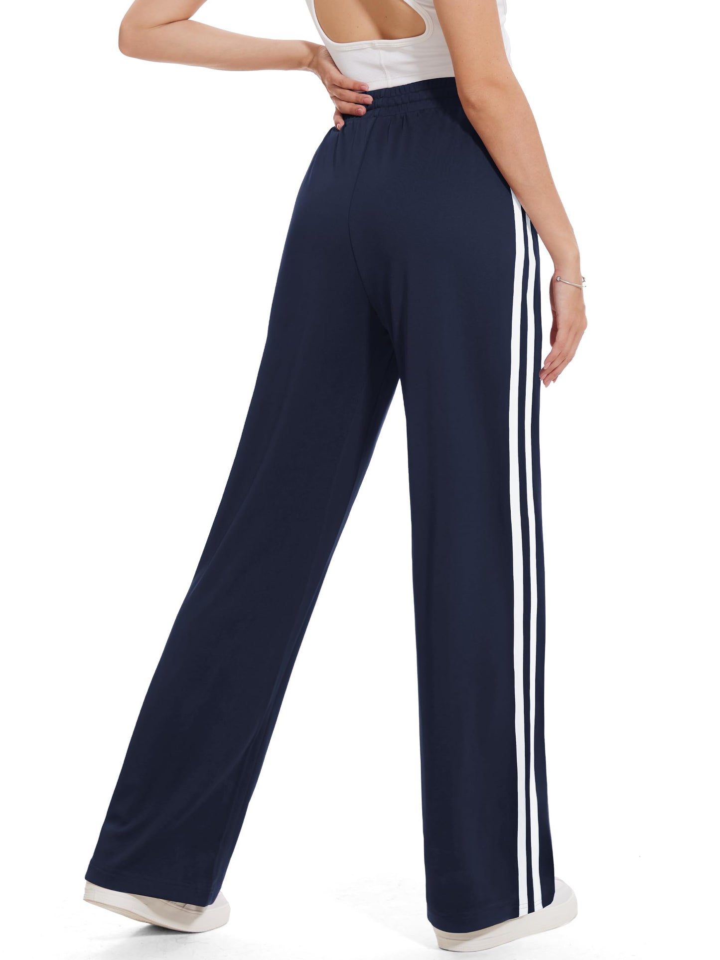 Tapata Women's 30" Inseam Regular Track Pants Loose Straight Leg Jogging Sweatpants Warm-Up Sports Athletic Running, Navy Blue, L