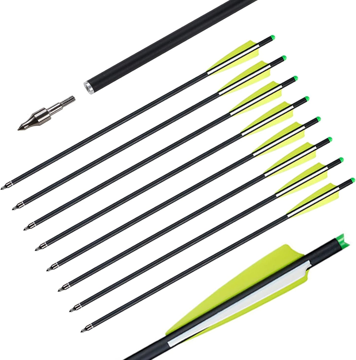 12-Pack Carbon Crossbow Bolts - 20 Inch Hunting Arrows with Removable Tips for Archery