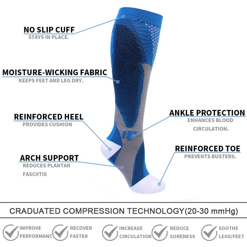 Double Couple 5 Pairs Wide Calf Compression Socks for Men Women Extra Plus Size Knee High Support