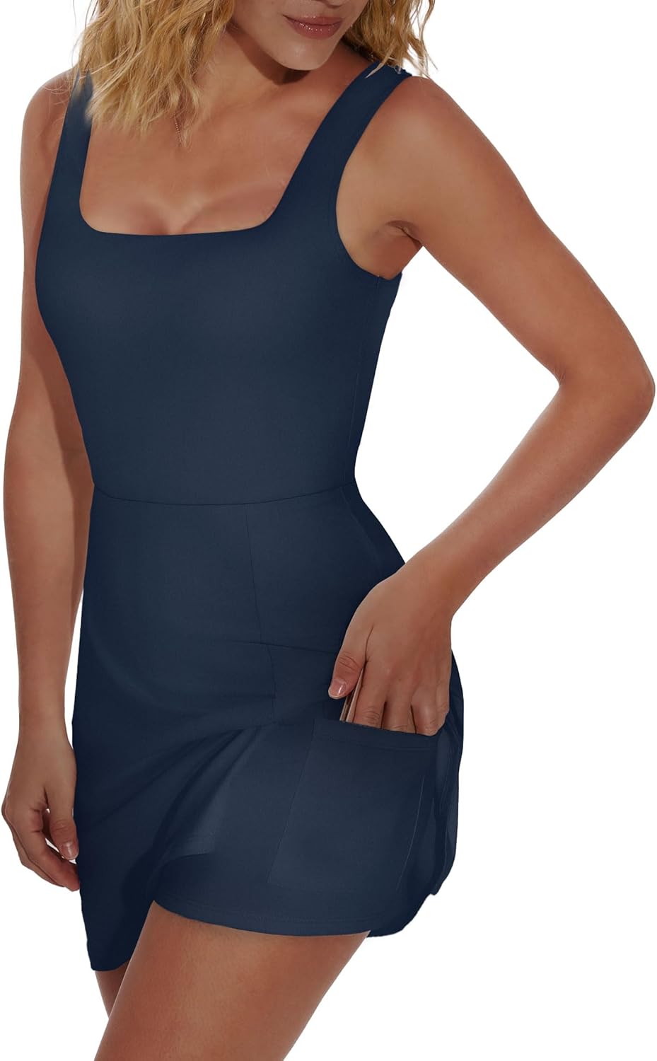 Athletic Dress for Women - Mini U Neck Sleeveless with Built-In Shorts & Pockets | Perfect for Tennis & Golf
