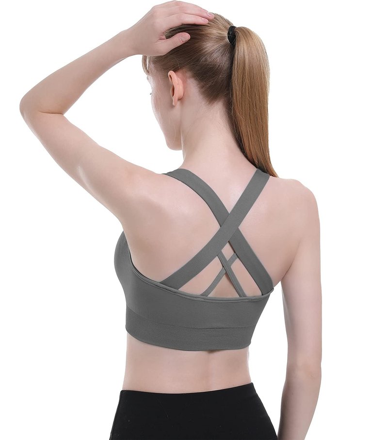 Double Couple Sports Bras for Women Padded High Impact Seamless Criss Cross Back Workout Tops Gym Activewear Bra Large