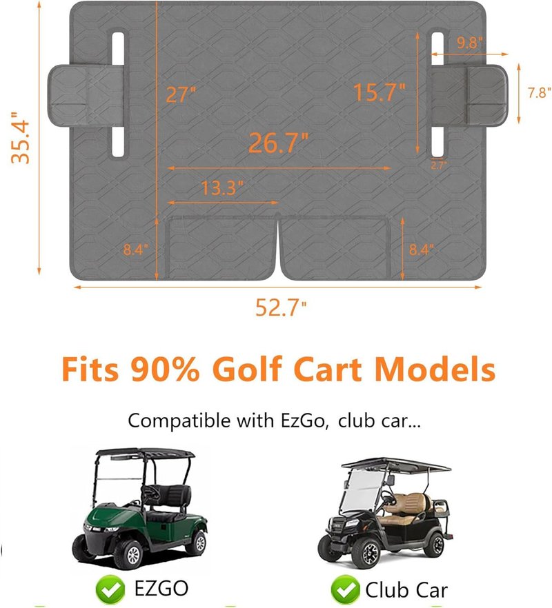 Eolzzi Golf Cart Seat Cover for Club Car, Waterproof, Washable, Breathable, Non-Slip Golf Cart Cover with 3 Pockets, for Golf Lovers, Grey