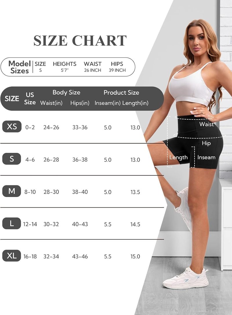 Biker Shorts for Women - High Waisted Gym Spandex Shorts with Pockets | 5-Inch Tummy Control Yoga Shorts