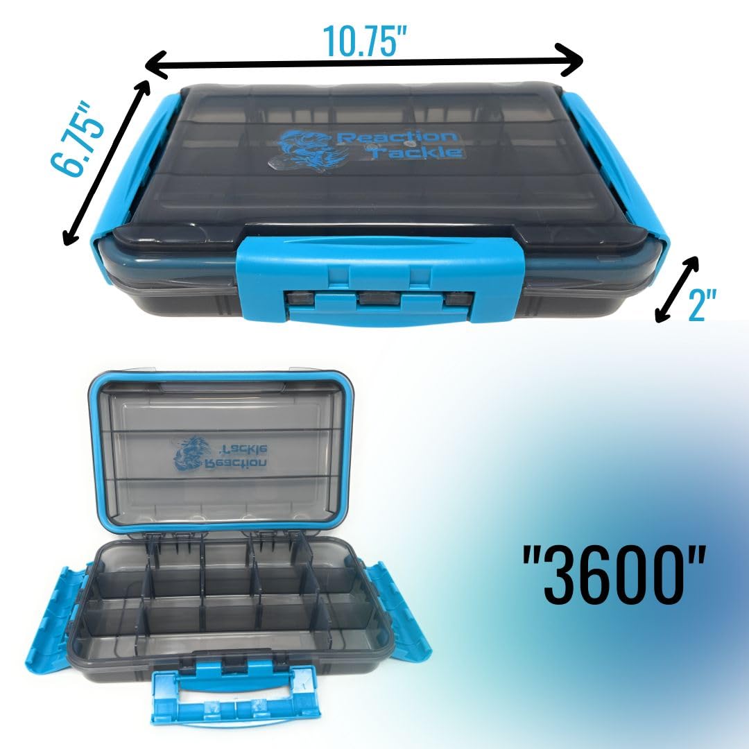 Reaction Tackle Premium Tackle Trays, Water Resistant Fishing Tackle Box Organizers with Triple Clip Closure, Removable Dividers and Clear View Design - 3600 (4-Pack)