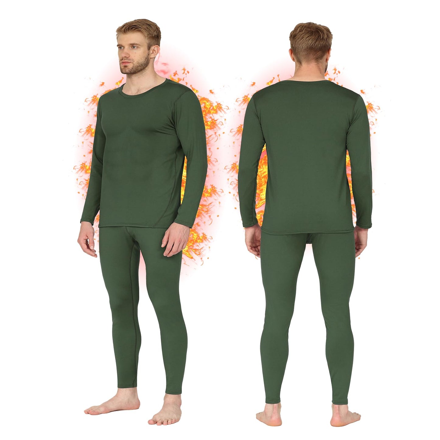 HEROBIKER Long Johns Thermal Underwear for Men Skiing Winter Warm Hunting Gear Base Layer Set Fleece Lined Top Bottom Green X-Large