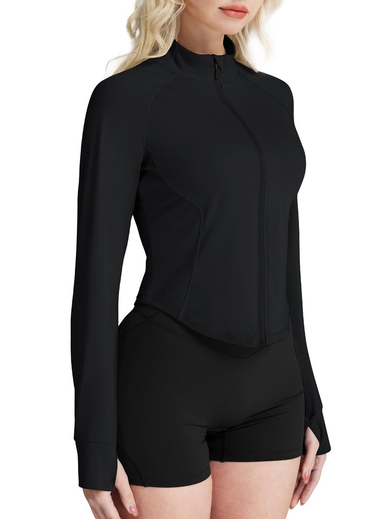 GYM RAINBOW Womens SPF Sun Shirts UV Protection Jacket Full Zip Lightweight Long Sleeve Workout Jackets Outdoor Hiking(Black,Small)