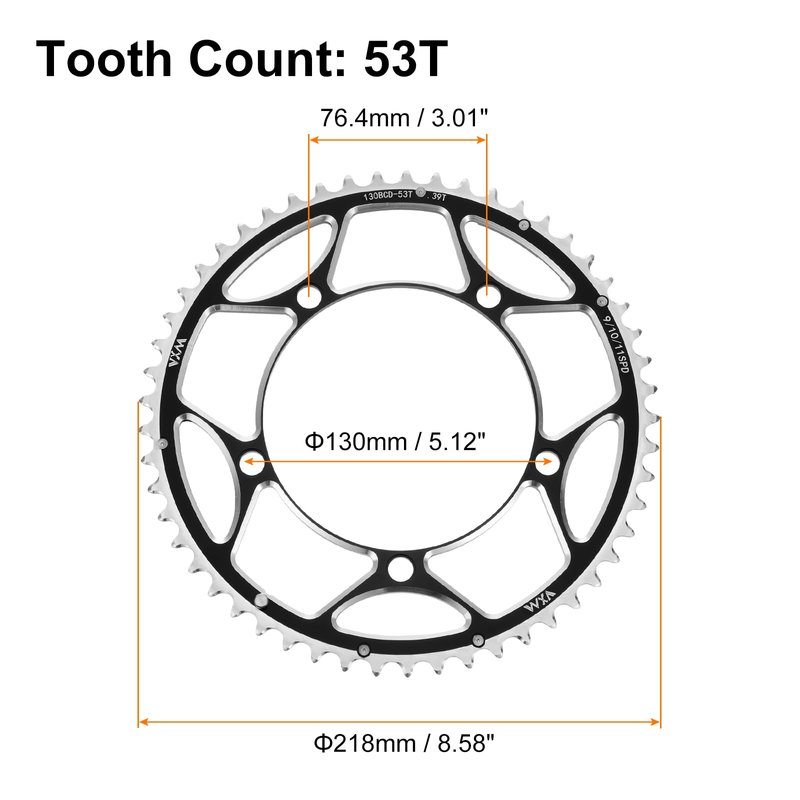 HARFINGTON 130BCD Bike Chainring 53T Round Narrow Wide Single Aluminum Chainring Chainwheel for Road Bike Bicycle 9/10/11 Speed Chains