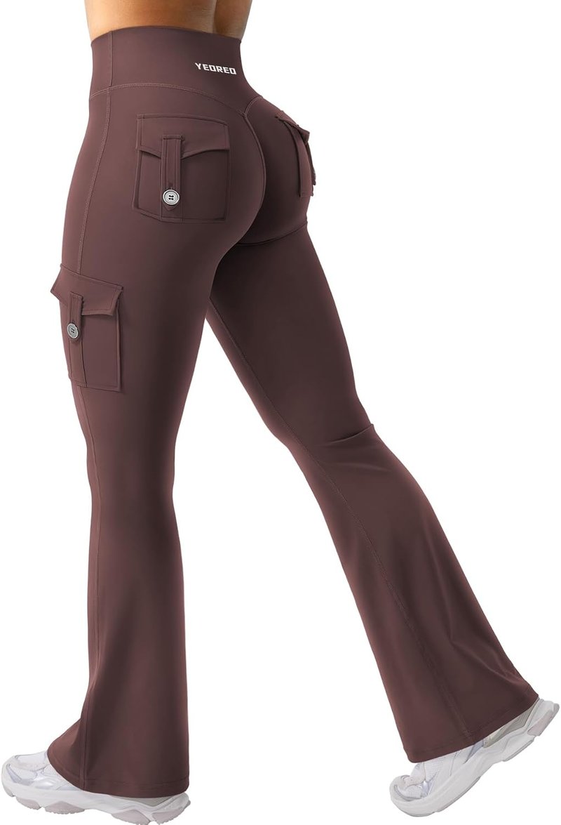 CoreFlex Women’s Workout Flare Leggings - High Waisted, Hidden Pockets, No Front Seam | Cargo Yoga Pants