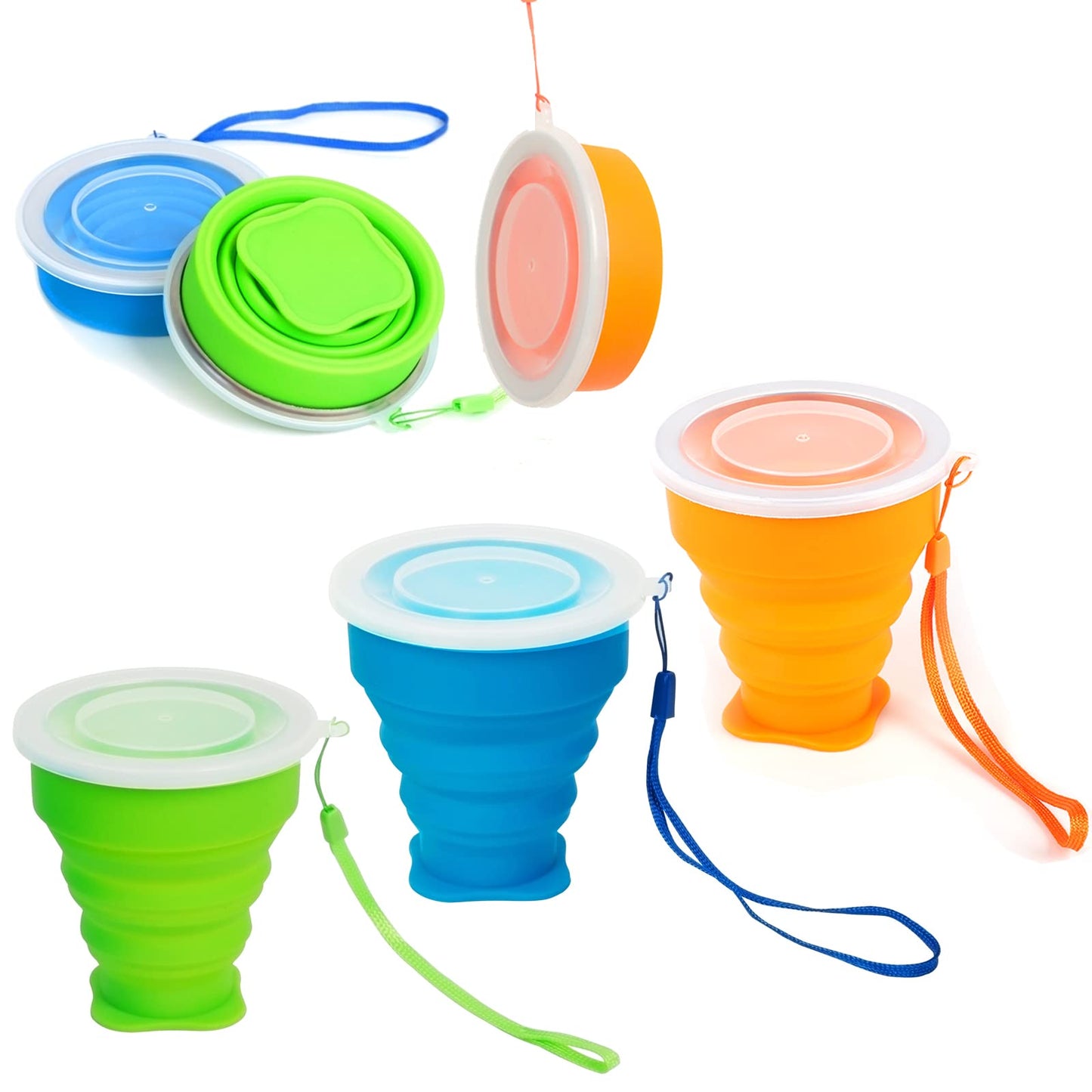 Stouge 3 Pack Collapsible Water Cup Camping Cups Foldable Drinking Cup Travel Cups Silicone Collapsible Cups with Lid Portable Cup for Outdoor Hiking