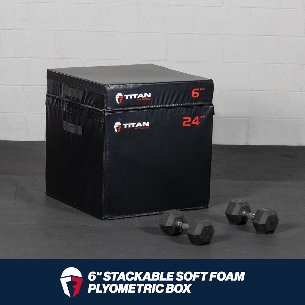 Titan Fitness 6" Stackable Soft Foam Plyometric Box, High Density EPE Foam Core Plyo Box, Step Up Exercise Platform, Box Squat, Step-Up, Box Jumps for Home Garage Gym Training