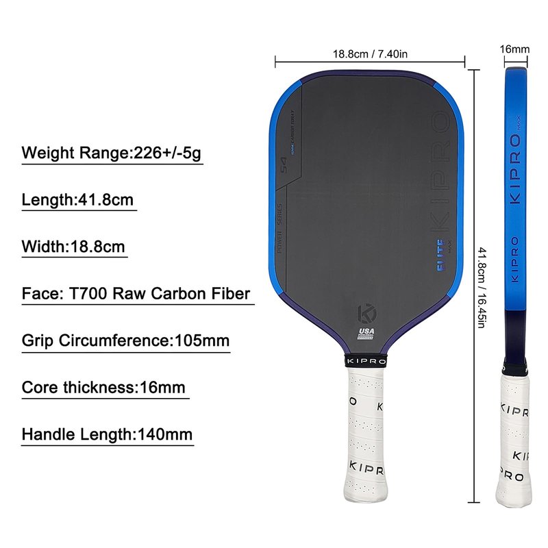 Elite MAX S4 Pickleball Paddle-16MM Carbon Fiber Pickleball Paddle Carbon Fiber Surface Hybrid Paddle Increased Power It Adopts The Fourth-Generation Core Technology of Hot-Pressing Molding Blue