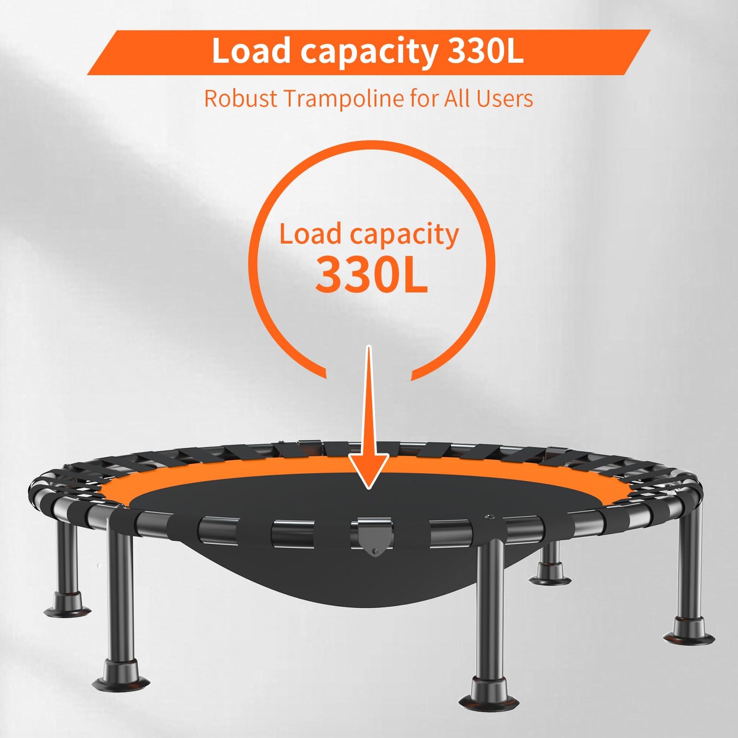 40"/48" Foldable Mini Trampoline Load 450lbs,Portable Exercise Rebounder Trampoline with Adjustable Foam Handle,Fitness Trampoline for Adults and Kids (48 in with handrail)