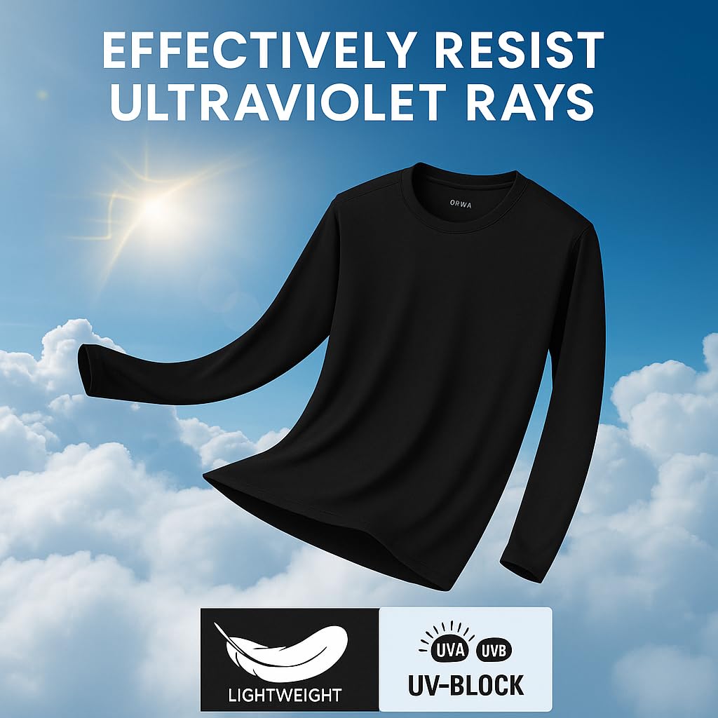 Men's Long Sleeve Moisture Wicking Athletic Shirts, Dry Fit Long Sleeve UV Protection Shirts Men for Workout, Running, Hiking Black
