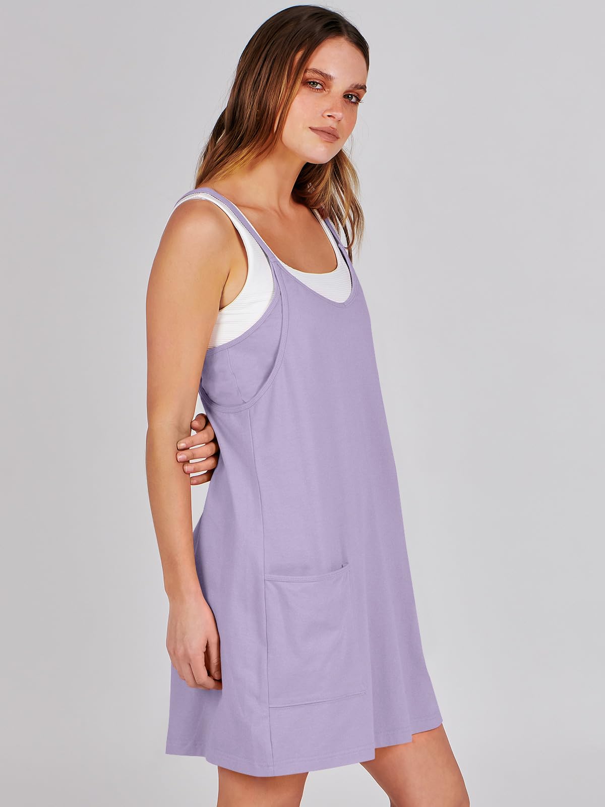 ANRABESS Women Athletic Dress Summer Tennis Workout Active Sports Mini Romper Dress Built in Shorts Travel Vacation Clothes Light Purple X-Large