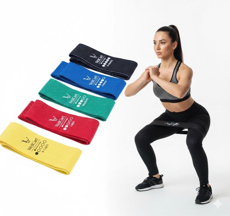 Wellcart Fabric Hip Bands Set of 5 – Non-Slip Resistance Bands (X-Light to X-Heavy) for Glutes, Legs, Booty Workouts & Lower-Body Strength Training