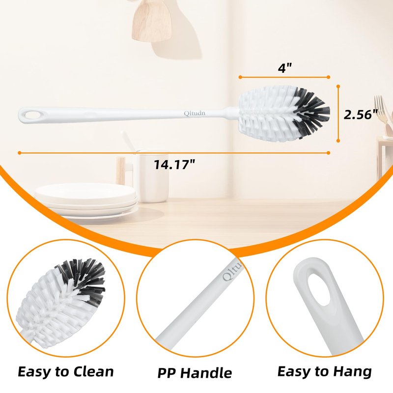 QLTUDN 2 Pack 14 Inch Bottle Brush & 12 Inch Straw Brush Cleaner Set - Heavy Duty Kitchen Bottle Brushes for Cleaning Water Bottles, Baby Bottles, Mugs, Sippy Cups & Tumblers, Lab Use