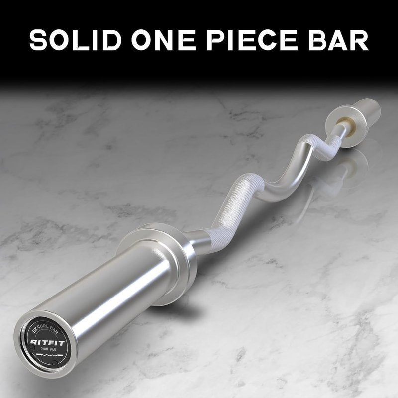RitFit 2 Inch EZ Curl Bar with Weights, 350LBS Capacity Olympic Barbell for Bicep & Triceps, Home Gym Strength Training