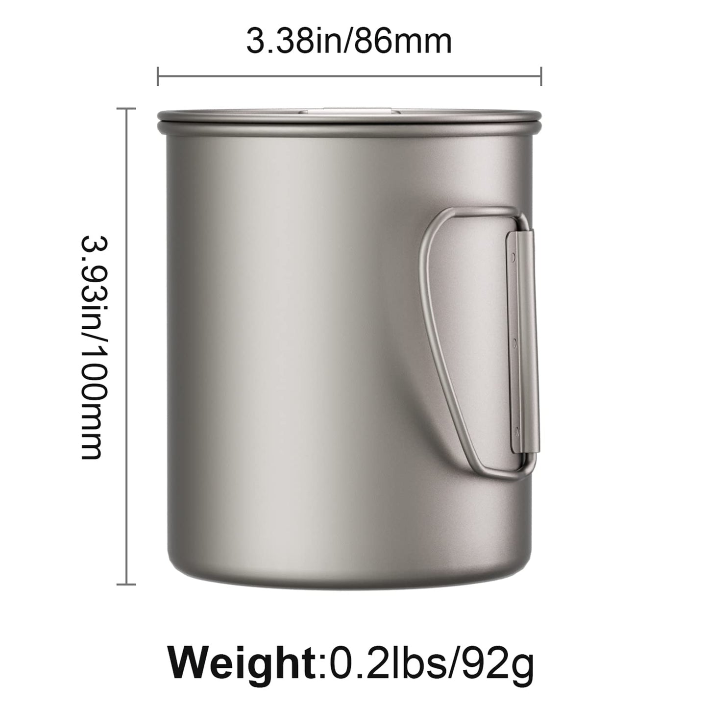 TIANDLIFE Titanium Mug,450ml/15 oz Outdoor Titanium Camping Mug with Lid,Camping Coffee Cup with Foldable Handle,Camping Titanium Pot for Hiking Travelling Backpacking Camping Open Fire