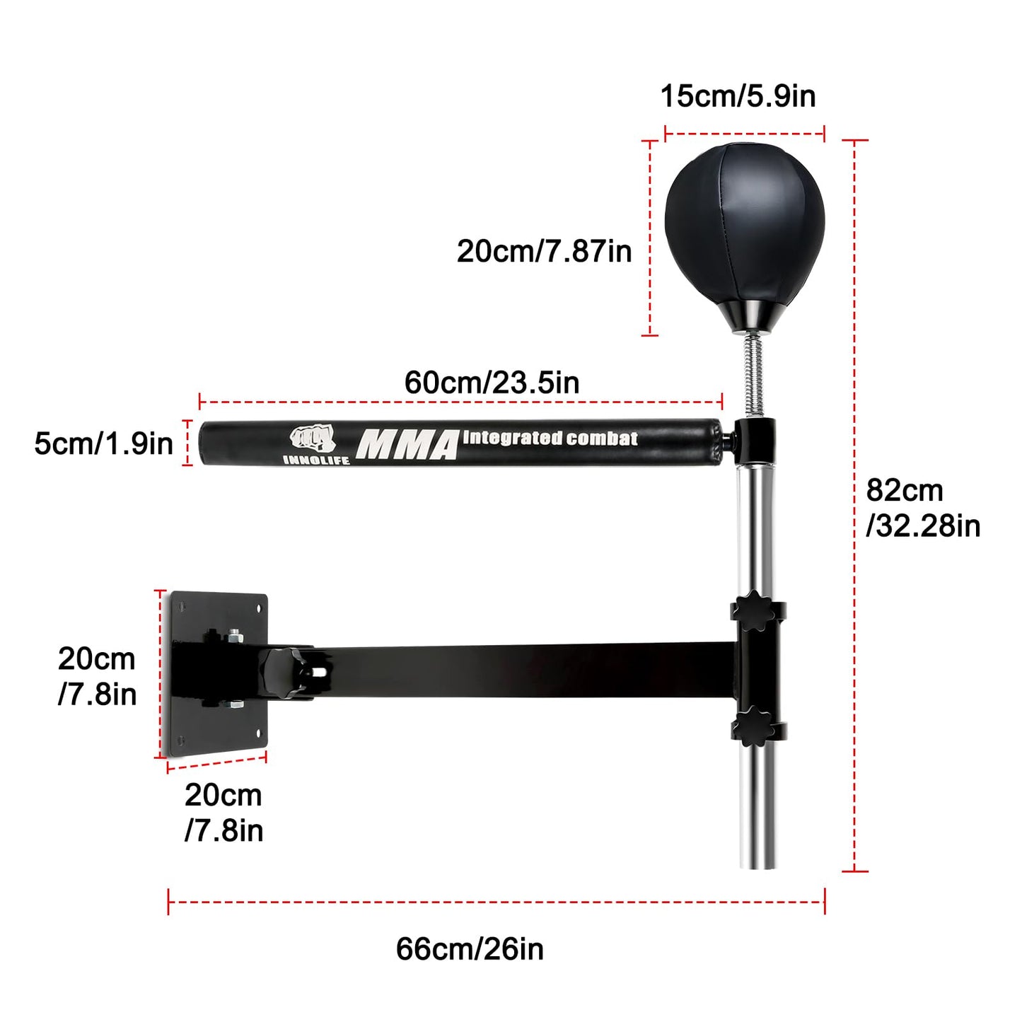 INNOLIFE Wall Mount Boxing Bar MMA Boxing Speed Trainer Boxing Reflex Bar Boxing Equipment Boxing Spinning Bar with Punching Ball for Gym Home