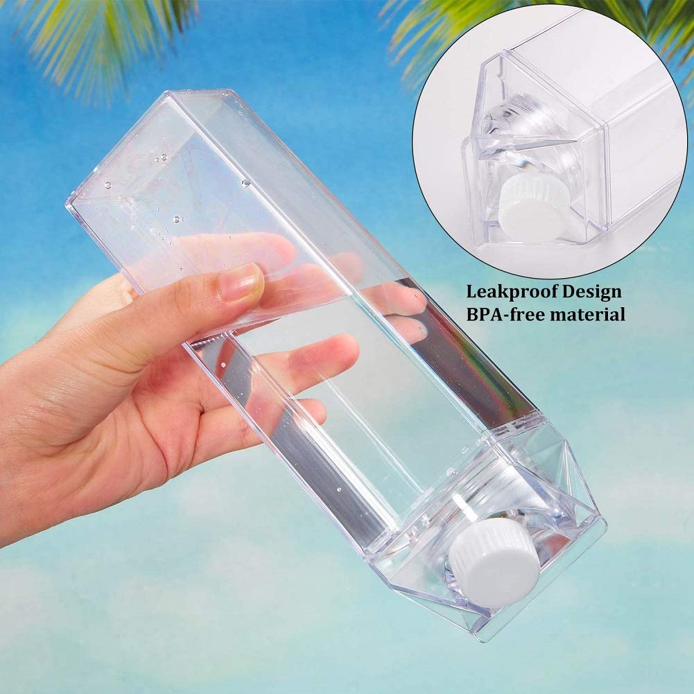 FveBzem Milk Carton Water Bottle 33oz (1000mL) Plastic Square Milk Bottles No BPA Leakproof Water Bottle Portable Reusable Milk Carton Shaped Juice Bottle Perfect for Fitness Gym Camping Sports